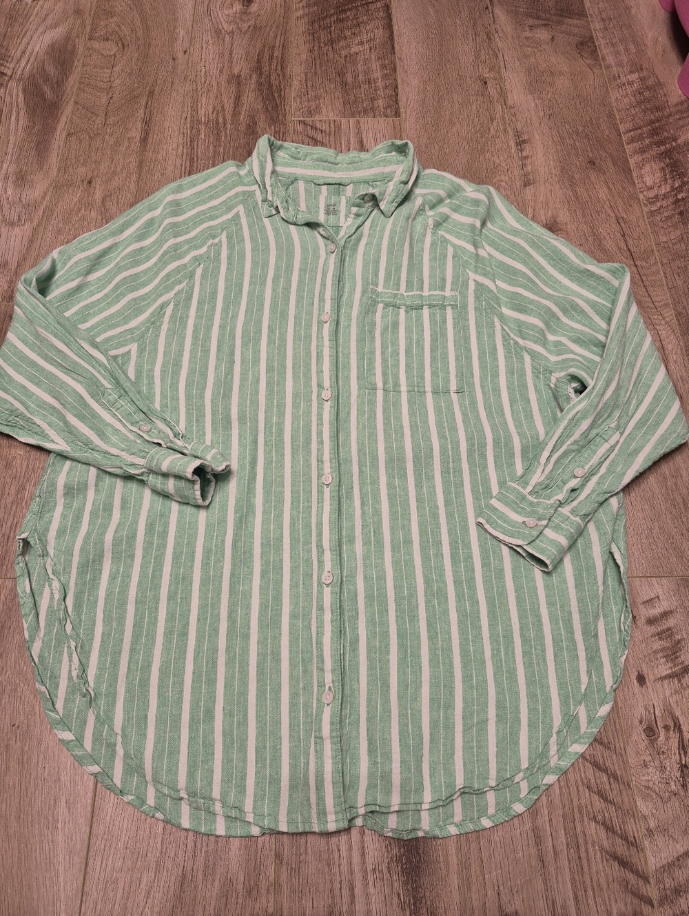 Aerie Women's Green Linen Blend Coverup Oversized Button Down Shirt Size XS-L - Picture 4 of 7